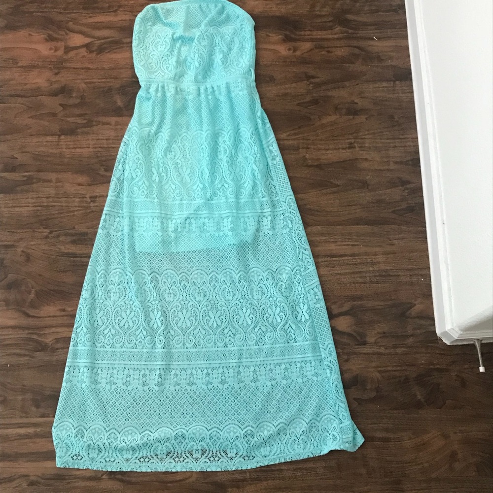 Blue strapless summer dress